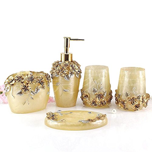 Product Cover Marquee Bath Ensemble, 5 Piece Bathroom Accessories Set, Marquee Collection Bath Set Features Soap Dispenser, Toothbrush Holder, Tumbler, Soap Dish - Accented with Small Square Mirrors