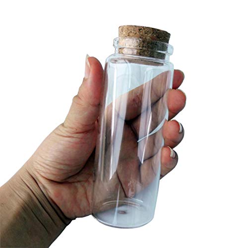 Product Cover ELYSAID 2pcs Empty Clear Glass Bottles Vials with Cork Stopper Storage Jars 47mm Bottle Diameter (47x120x33mm 150ml)