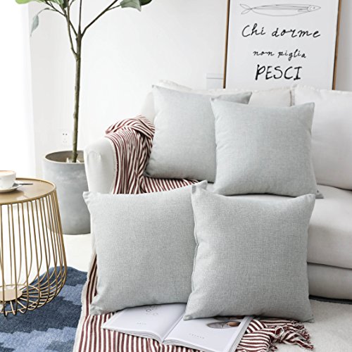 Product Cover Home Brilliant Decor Woven Fine Burlap Lined Linen Pillowcases Cushion Covers for Sofa, Light Grey, Set of 4, 18 inch