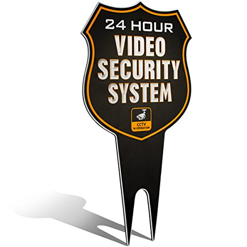 Product Cover Warning 24 Hour Video Surveillance Security Camera System in Operation Metal Yard Sign | Stylish Laser Cut Shield Design | Heavy Duty 1/8