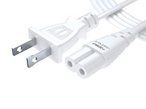 Product Cover Pwr TV Power Cord 6 Ft Cable for Samsung LG TCL Sony: [UL Listed] 2 Prong AC Wall Plug 2-Slot LED LCD Insignia Sharp Toshiba JVC Hisense Electronics UN65KS8000FXZA UN40J5200AFXZA 43UH6100 White