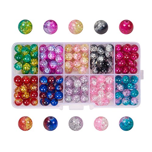 Product Cover Pandahall 1 Box (About 200pcs) 10 Color Handcrafted Crackle Lampwork Glass Round Beads Assortment Lot for Jewelry Making, 8mm, Hole: 1.3mm