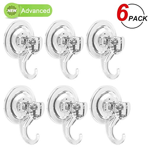 Product Cover Kabel Leader (TM) 6Pack Bathroom Kitchen Vacuum Suction Cup Hook, high quality, clear PET material Swivel Lock Hook Multipurpose Holder, Super Powerful Suction on any non-porous smooth surface,6 Pack of 2.7 inch Size