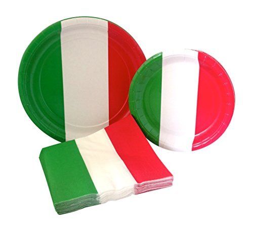 Product Cover Italian Flag Party Supply Pack! Bundle Includes Paper Plates & Napkins for 8 Guests