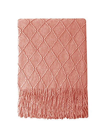 Product Cover Bourina Coral Throw Blanket Textured Solid Soft Sofa Couch Decorative Knit Blanket, 50