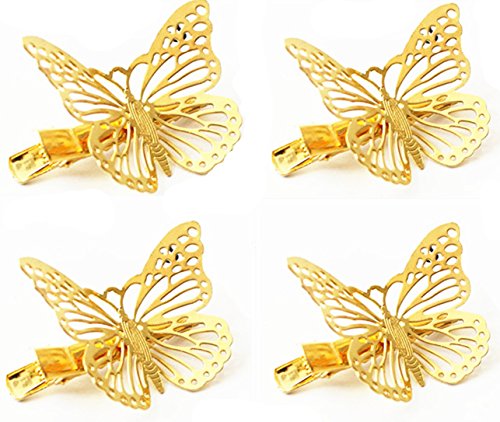Product Cover QTMY Pack of 4 Golden Hollow Metal Butterfly Hair Clip Hair Accessories
