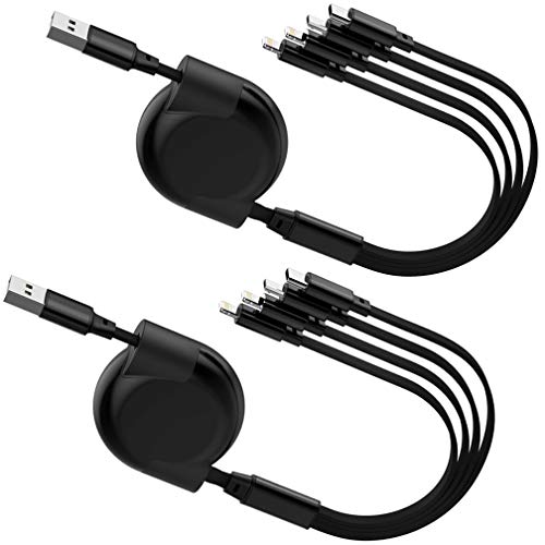 Product Cover Retractable Multi Charging Cable ThinkANT 2Pack 4FT 4 in 1 Multiple USB Charger Cord Adapter with 8Pin x2/Type C/Micro USB Port Connectors for Phones Tablets Universal Use (Charging Only)