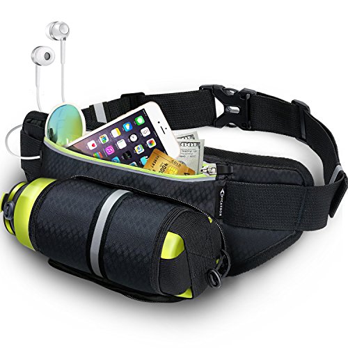 Product Cover Fanny Pack MYCARBON Waist Pack with Water Bottle Holder,Waterproof Running Belt for Men Women,Fits IPhone 8Plus Galaxy S8 Note 8,Reflective Hydration Belt for Running Hiking Travelling-Black Fanny Bag