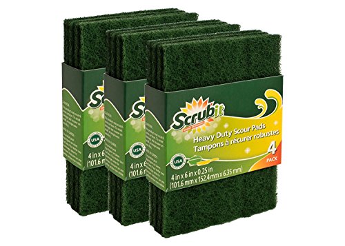 Product Cover Scouring Pads - Heavy Duty Household Cleaning - High Quality Scrubber with Non-Scratch Anti-Grease Technology - Reusable - Green - 4 Pack (X3) Total 12 Pads | by: Scrub-it®
