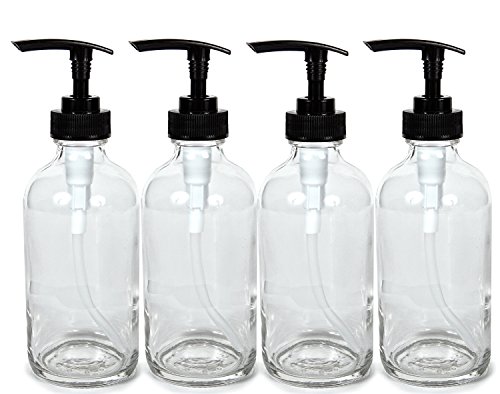 Product Cover Vivaplex, 4, Large, 8 oz, Empty, Clear Glass Bottles with Black Lotion Pumps