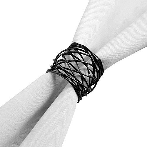 Product Cover ITOS365 Handmade Round Mesh Black Napkin Rings Holder for Dinning Table Parties Everyday, Set of 6 by itos365