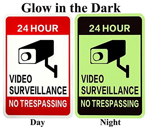 Product Cover WISLIFE Video Surveillance Sign - 40 Mil Rust-free Aluminum Glow-in-the-Dark Signs, Home Business 24 Hours Security, No Trespassing Security Sign 10 X 14