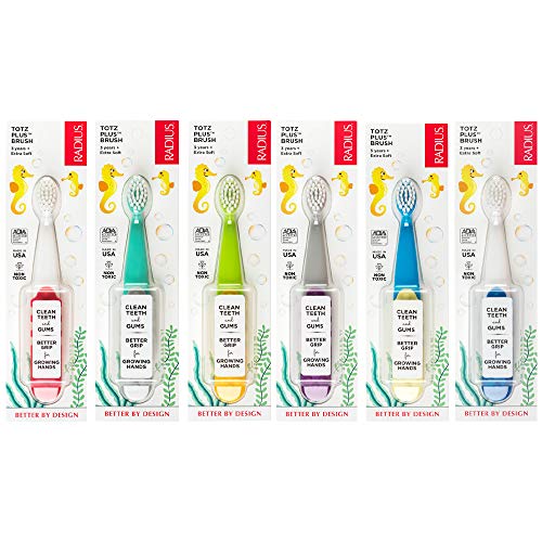 Product Cover RADIUS Toothbrush Totz Plus Brush Silky Soft Assorted Colors 6 Count | BPA Free and ADA Accepted | Designed for Delicate Teeth and Gums, For Children 3 Years and Up