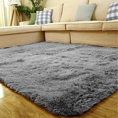 Product Cover ACTCUT Super Soft Indoor Modern Shag Area Silky Smooth Fur Rugs Fluffy Rugs Anti-Skid Shaggy Area Rug Dining Room Home Bedroom Carpet Floor Mat 4- Feet by 5- Feet (Grey)