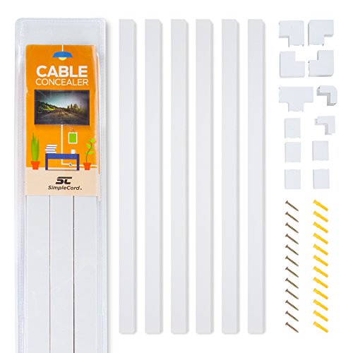 Product Cover Simple Cord Cable Concealer On-Wall Cord Cover Raceway Kit - Cable Management System to Hide Cables, Cords, or Wires - Cord Organizer for Wall Mounted TVs and Computers at Home or in The Office