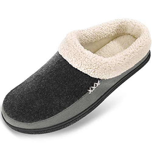 Product Cover Men's Slippers Fuzzy House Shoes Memory Foam Slip On Clog Plush Wool Fleece Indoor Outdoor Size 13-14 Black/Grey