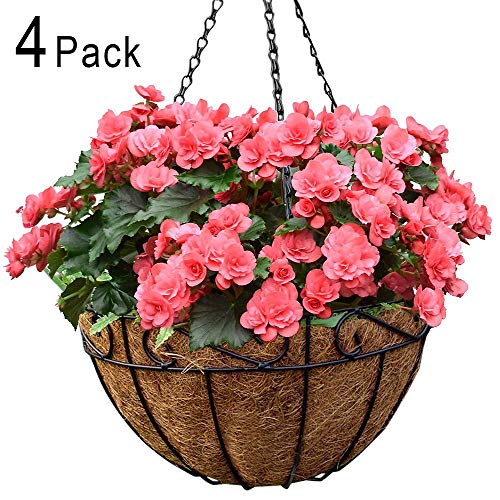 Product Cover Amagabeli 4 Pack Metal Hanging Planter Basket with Coco Coir Liner 14 inch Round Wire Plant Holder with Chain Porch Decor Flower Pots Hanger Garden Decoration Indoor Outdoor Watering Hanging Baskets