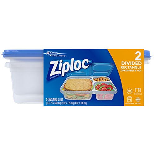 Product Cover Ziploc Container, Divided Rectangle, 2Count