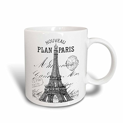 Product Cover 3dRose 110389_5 Nouveau Paris vintage Eiffel tower Two Tone Red Mug, 11 oz, White