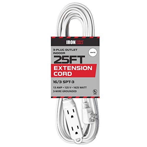 Product Cover 25 Ft White Extension Cord with 3 Electrical Power Outlet - 16/3 Durable White Cable