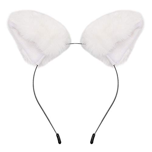 Product Cover BAOBAO Women Girl Cat Fox Long Fur Ears Headband Party Cosplay Costume Hairband(White)