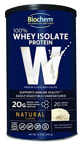 Product Cover Biochem 100% Whey Isolate Protein - Natural Flavor - 12.3 Ounce - Pack of 2 - Preworkout & Immune Health - Keto-Friendly - 20g Vegetarian Protein - Easily Digestible - Refreshing Taste