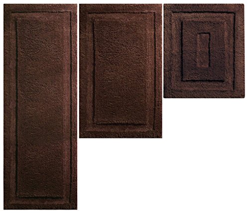 Product Cover mDesign Soft Microfiber Polyester Spa Rugs for Bathroom Vanity, Tub/Shower - Water Absorbent, Machine Washable - Includes Plush Non-Slip Rectangular Accent Rug Mats - Set of 3 - Chocolate Brown