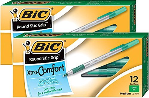 Product Cover BIC Round Stic Grip Xtra Comfort Ball Pen Medium Pt 1.2mm Green 2DOZEN GSMG11GN