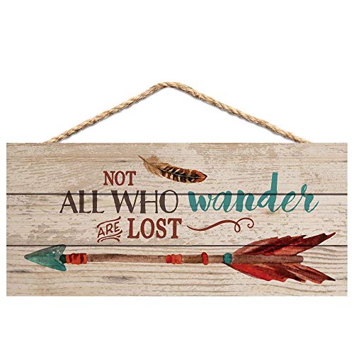 Product Cover P. Graham Dunn Not All Who Wander are Lost Arrow Feather 5 x 10 Wood Plank Design Hanging Sign