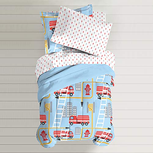 Product Cover dream FACTORY Fire Truck Ultra Soft Microfiber Comforter Set, Twin, Blue