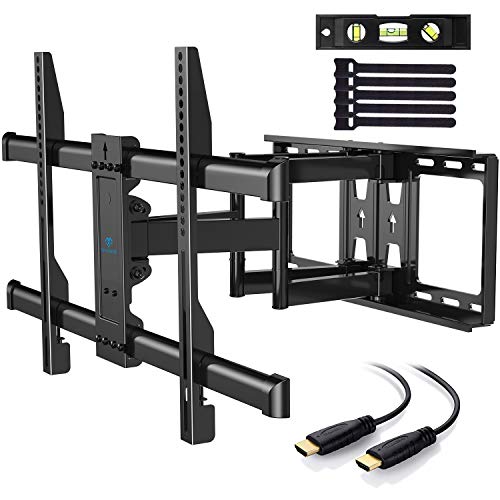 Product Cover Perlegear Full Motion TV Wall Mount Bracket with Dual Articulating Arm for most 37-70 Inch LED LCD OLED Plasma Monitors up to VESA 600x400mm with Tilt Swivel and Rotation Including HDMI Cable