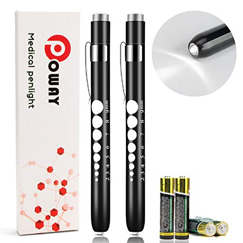 Product Cover Opoway Nurse Penlight with Pupil Gauge LED Medical Pen Lights for Nursing Doctors Batteries Free, Black 2ct.