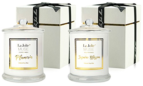 Product Cover LA JOLIE MUSE Scented Candles Pack 2 Plumeria and Jasmine, 20 Ounce, Natural Soy Wax, Holiday for Women