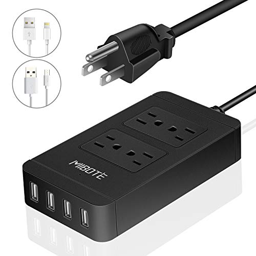 Product Cover MIBOTE Power Strip with USB, Smart 4 Outlet Surge Protector Power Strip with 4 Port USB Charger 6ft Power Cord 2500W 100-240V for Travel, TV, Computer, Transformers, Power Bank (UL Listed)