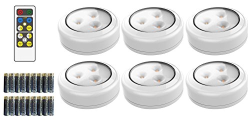 Product Cover Brilliant Evolution Wireless LED Puck Light 6 Pack with Remote Control | LED Under Cabinet Lighting | Closet Light | Battery Powered Lights | Under Counter Lighting | Stick On Lights