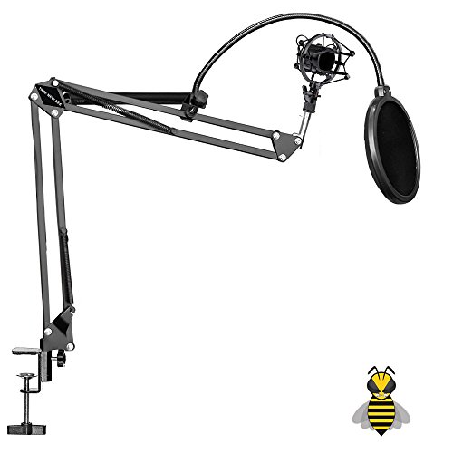 Product Cover Tree New Bee Complete Set Microphone Suspension Boom Scissor Arm Stand with 6 inch Mic Round Wind Pop Filter Mask Shield and Black Shock Mount (TNB-ARM02), With Pop Filter and Shock Mount