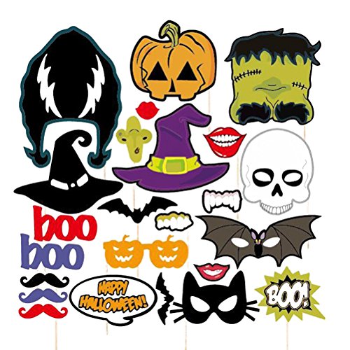 Product Cover Pixnor 24pcs HAPPY HALLOWEEN Photo Booth Props Skull Witch Hat Pumpkin Bat Butterfly Fancy Party Decor Supply