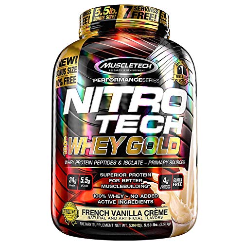 Product Cover MuscleTech NitroTech Whey Gold, 100% Whey Protein Powder, Whey Isolate and Whey Peptides, Vanilla, 5.53 lbs