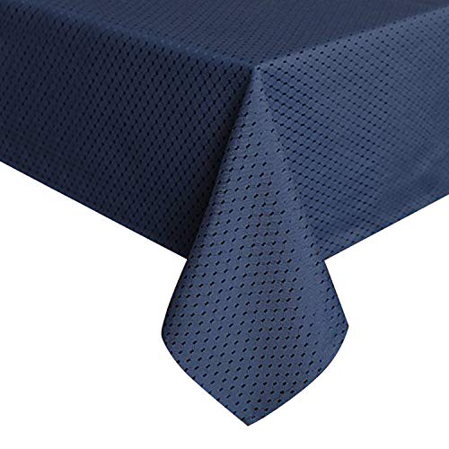 Product Cover ColorBird Elegant Waffle Jacquard Tablecloth Waterproof Table Cover for Kitchen Dinning Tabletop Decor (Rectangle/Oblong, 60 x 84 Inch, Navy Blue)
