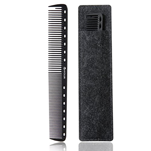 Product Cover HYOUJIN 605 Black Carbon Fine Cutting Comb,100% Anti static 230℃ Heat Resistant,Hairdressing Comb,Master Barber Comb with fine tooth-14 holes for cutting and hair styling