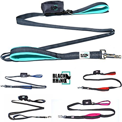 Product Cover Black Rhino The Comfort Grip - Heavy Duty DOUBLE HANDLE LEASH for Medium - Large Dogs 6' Long Dual Handle Lead for Dog Training Walking & Running Neoprene Padded Handles - Poop Bag Pouch Included