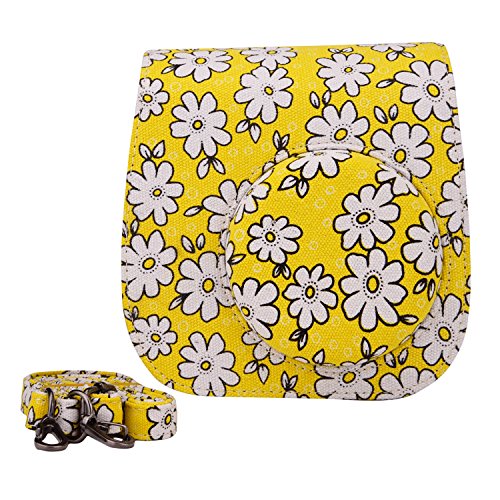Product Cover Sunmns Lovely Flower Denim Fabric Camera Case Bag with Shoulder Strap for Fujifilm Instax Mini 8/9 Instant Camera, Yellow