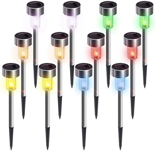 Product Cover GIGALUMI 12Pack 6Color Solar Garden Lights/Path Lights, Stainless Steel Led Pathway Landscape Lighting for Patio, Yard
