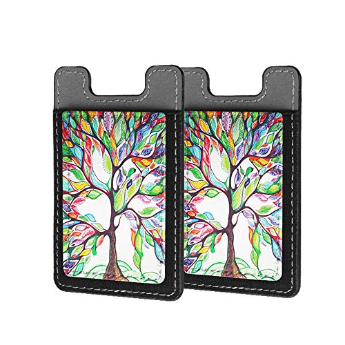 Product Cover Cell Phone Credit Card Holder [2 Pack], Fintie Premium PU Leather Stick on ID Business Card Wallet Case Pouch for iPhone Samsung Galaxy LG and Most Smartphones, Love Tree