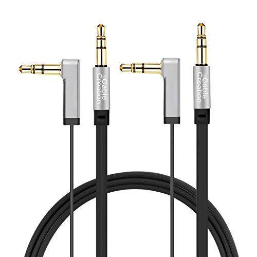 Product Cover CableCreation [2-Pack] 6 Feet 3.5mm Auxiliary Audio Cable Flat Stereo Cord 90 Degree Right Angle, Black