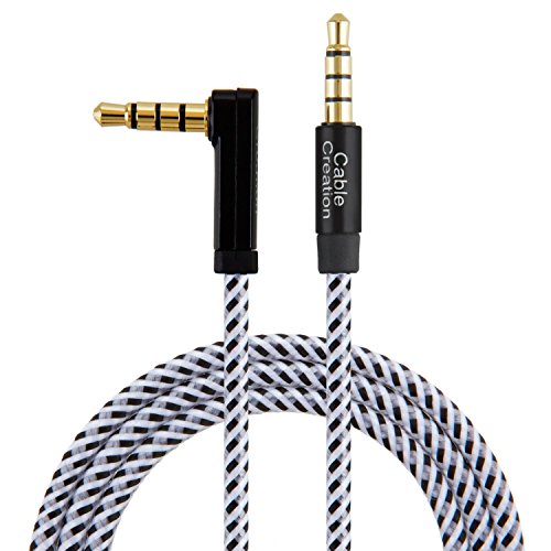 Product Cover CableCreation TRRS 3.5mm Audio Cable 6 Feet, 90 Degree 3.5mm Male to Male Aux Cable/Right Angle 4 Pole Auxiliary Stereo Cable (Microphone Compatible), 24K Gold-Plated