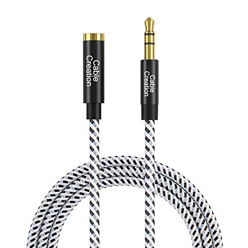 Product Cover CableCreation 10 Feet 3.5mm Male to Female Extension Stereo Audio Extension Cable Adapter, Slim and Soft Aux Cable with Gold Plated Connector, Black and White