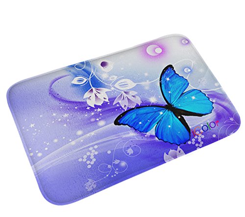 Product Cover iColor Carpets Floor Mat/Cover Floor Rug Indoor/Outdoor Area Rugs,Washable Garden Office Door Mat,Kitchen Dining Living Hallway Bathroom Pet Entry Rugs with Non Slip Backing (Blue Butterfly)