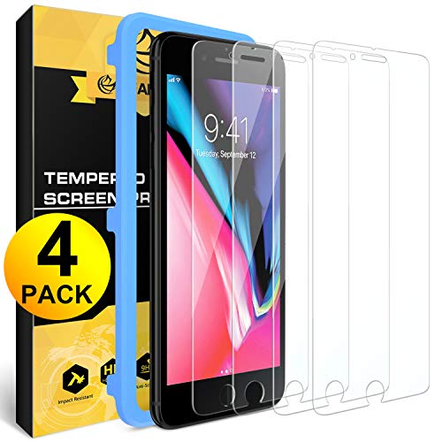 Product Cover [4 Pack] for iPhone 8 / iPhone 7 Screen Protector, Nearpow [Tempered Glass] Screen Protector with [9H Hardness] [Crystal Clear] [Easy Bubble-Free Installation] [Scratch Resist]