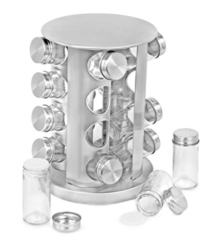 Product Cover Internet's Best Revolving Spice Tower | Round Spice Rack | Set of 16 Spice Jars | Seasoning Storage Organization | Stainless Steel